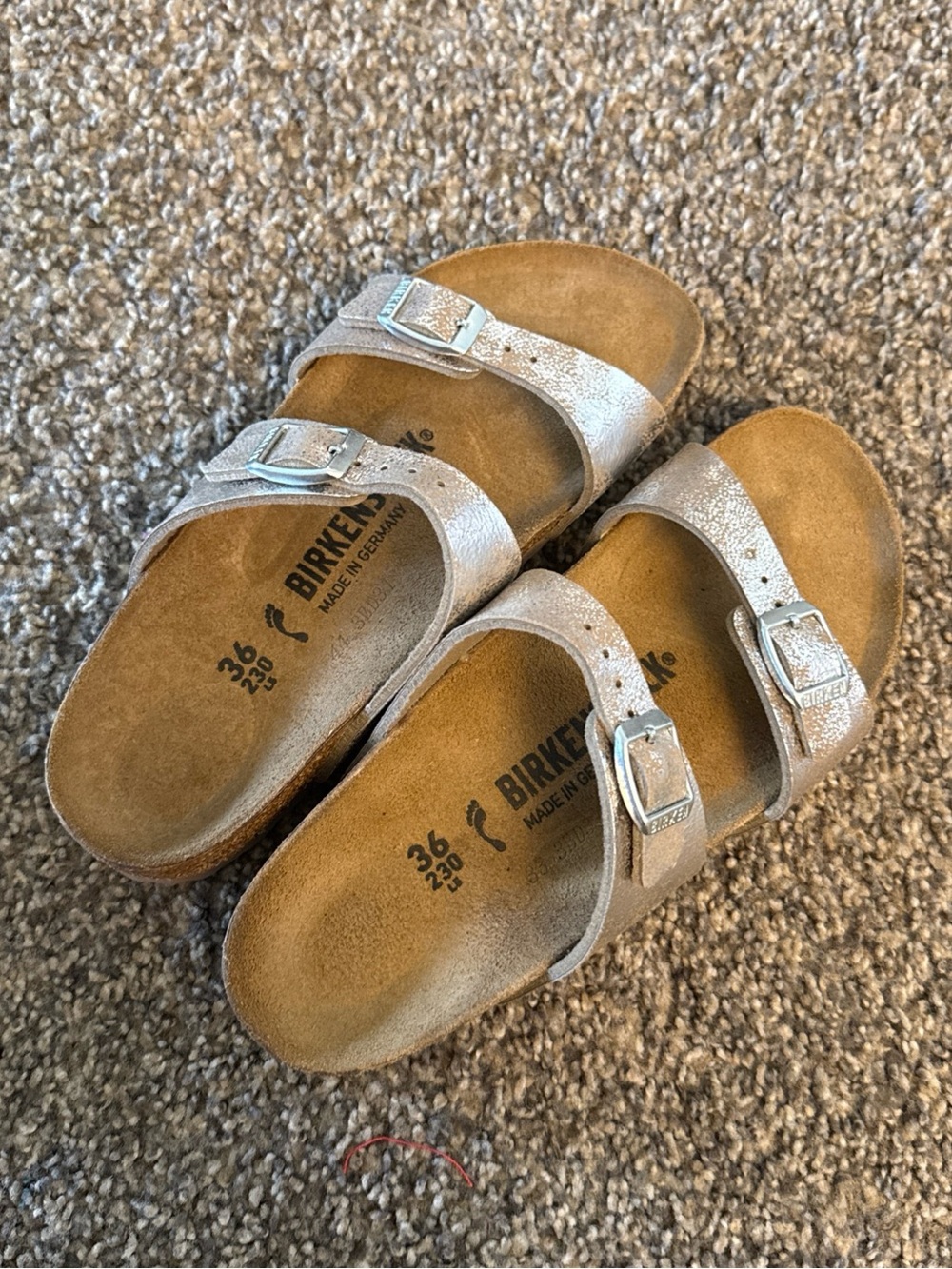 Birkenstock Sydney Sandal Washed Metallic Silver 2-Strap Slide 36 bnwob